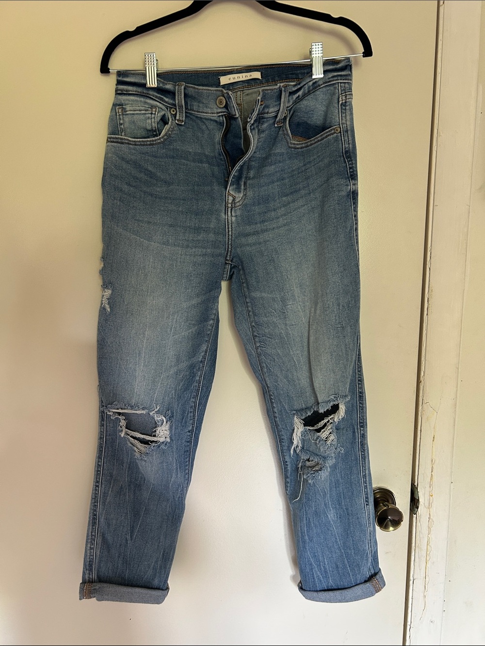 eunina Medium Blue Ripped Boyfriend Jeans